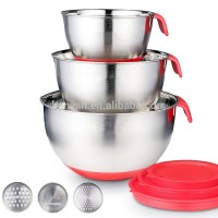 Stainless steel mixing bowls/salad bowl/beat eggs basin with silicone lid/grater