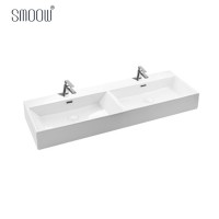 Elegant hotel rectangular double bowl bathroom hand wash art basin